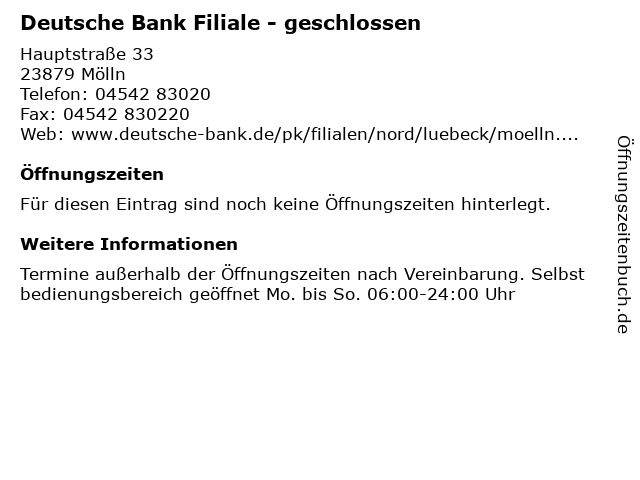ᐅ Offnungszeiten Deutsche Bank Filiale Hauptstrasse 33 In Molln