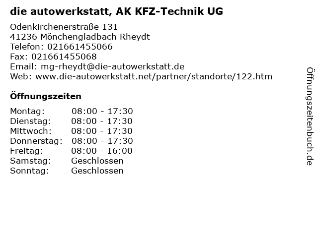 die autowerkstatt, AK KFZ-Technik UG in Mönchengladbach Rheydt: Adresse und Öffnungszeiten