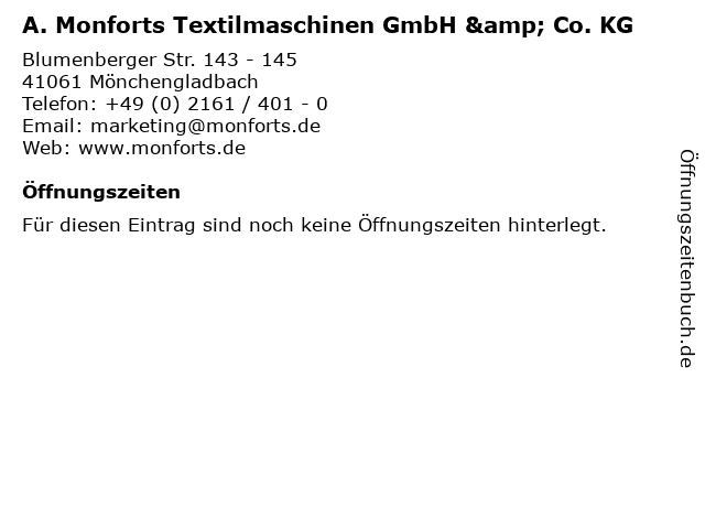 A. Monforts Textilmaschinen GmbH & Co. KG in Mönchengladbach: Adresse und Öffnungszeiten