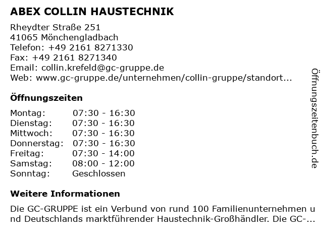 ABEX COLLIN HAUSTECHNIK in Mönchengladbach: Adresse und Öffnungszeiten