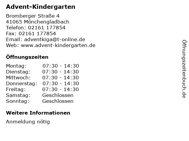Advent-Kindergarten in Mönchengladbach: Adresse und Öffnungszeiten