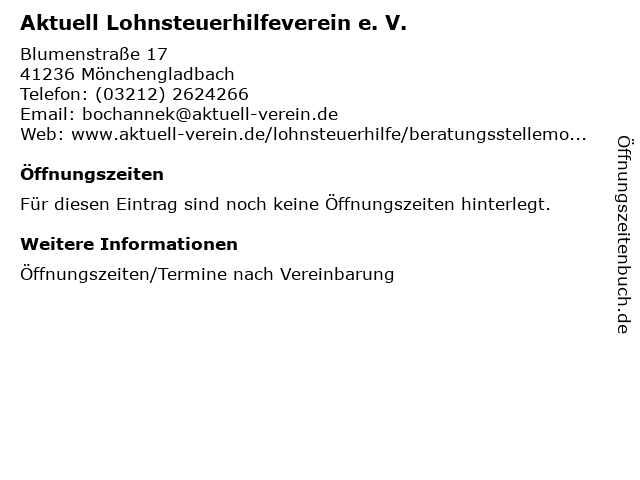 Aktuell Lohnsteuerhilfeverein e. V. in Mönchengladbach: Adresse und Öffnungszeiten