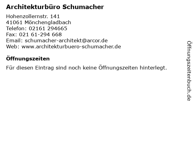 Architekturbüro Schumacher in Mönchengladbach: Adresse und Öffnungszeiten