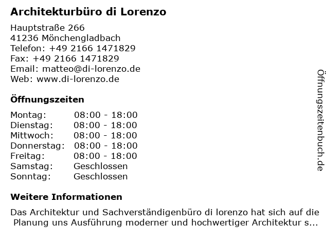 Architekturbüro di Lorenzo in Mönchengladbach: Adresse und Öffnungszeiten