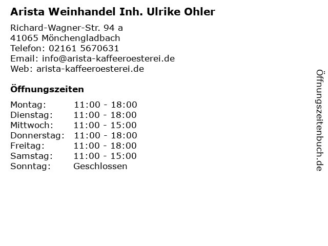 Arista Weinhandel Inh. Ulrike Ohler in Mönchengladbach: Adresse und Öffnungszeiten