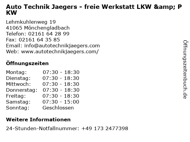 Auto Technik Jaegers - freie Werkstatt LKW & PKW in Mönchengladbach: Adresse und Öffnungszeiten