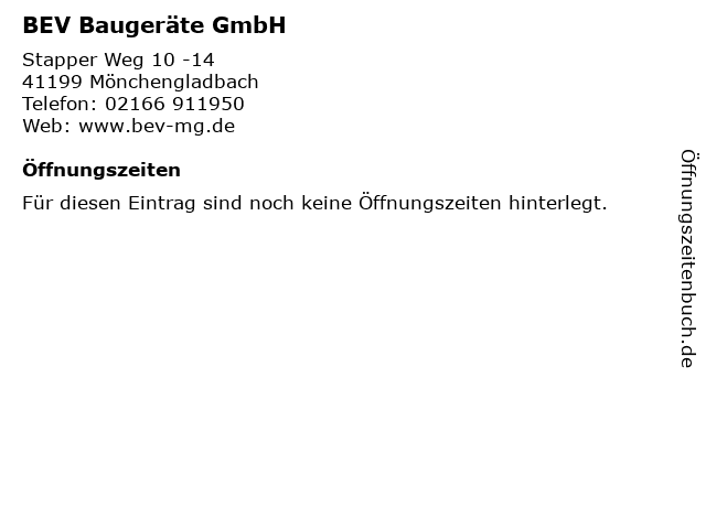 BEV Baugeräte GmbH in Mönchengladbach: Adresse und Öffnungszeiten