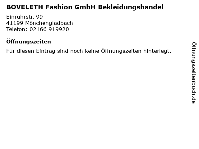 BOVELETH Fashion GmbH Bekleidungshandel in Mönchengladbach: Adresse und Öffnungszeiten
