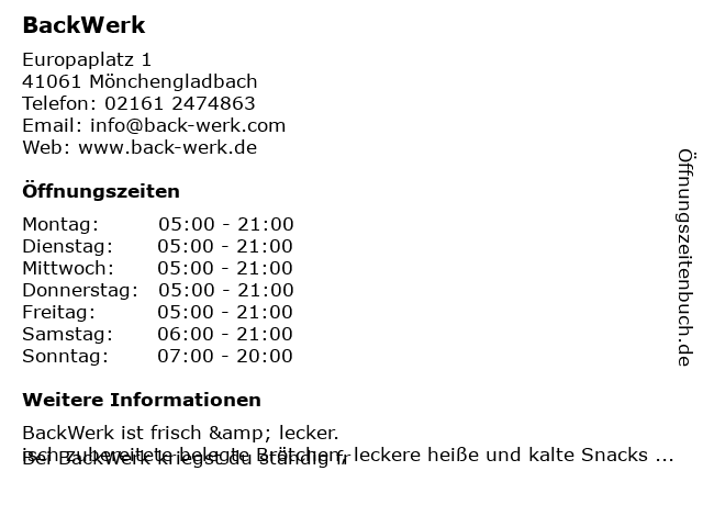 BackWerk in Mönchengladbach: Adresse und Öffnungszeiten