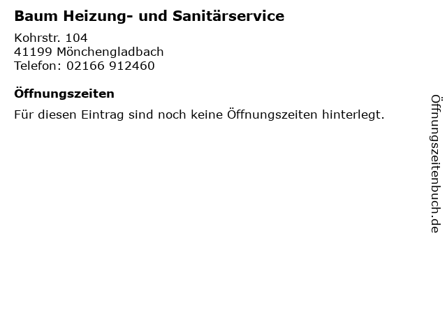 Baum Heizung- und Sanitärservice in Mönchengladbach: Adresse und Öffnungszeiten