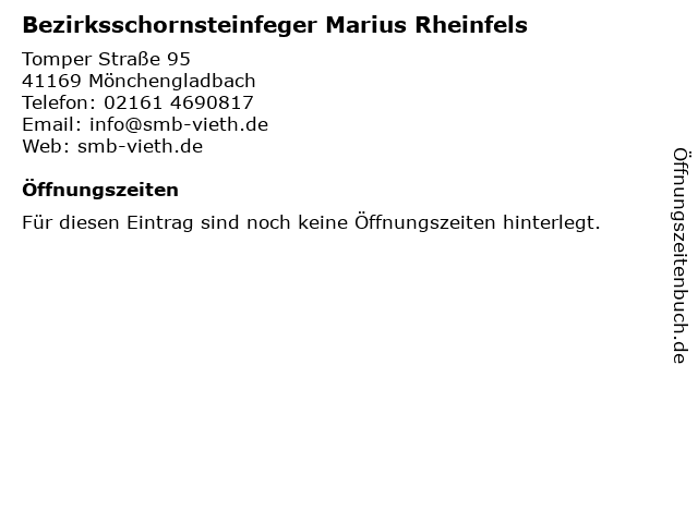 Bezirksschornsteinfeger Marius Rheinfels in Mönchengladbach: Adresse und Öffnungszeiten