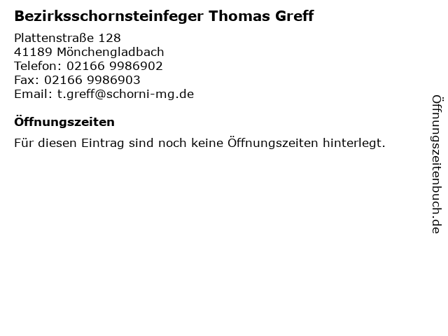 Bezirksschornsteinfeger Thomas Greff in Mönchengladbach: Adresse und Öffnungszeiten