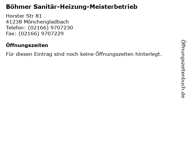 Böhmer Sanitär-Heizung-Meisterbetrieb in Mönchengladbach: Adresse und Öffnungszeiten
