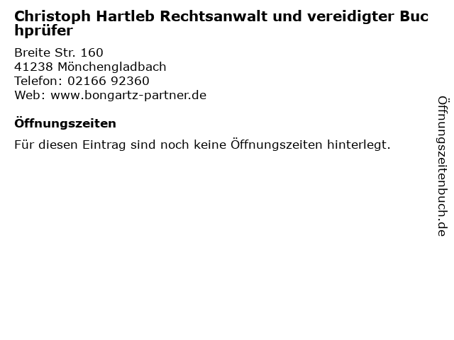 Christoph Hartleb Rechtsanwalt und vereidigter Buchprüfer in Mönchengladbach: Adresse und Öffnungszeiten