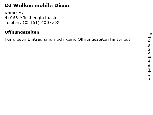 DJ Wolkes mobile Disco in Mönchengladbach: Adresse und Öffnungszeiten
