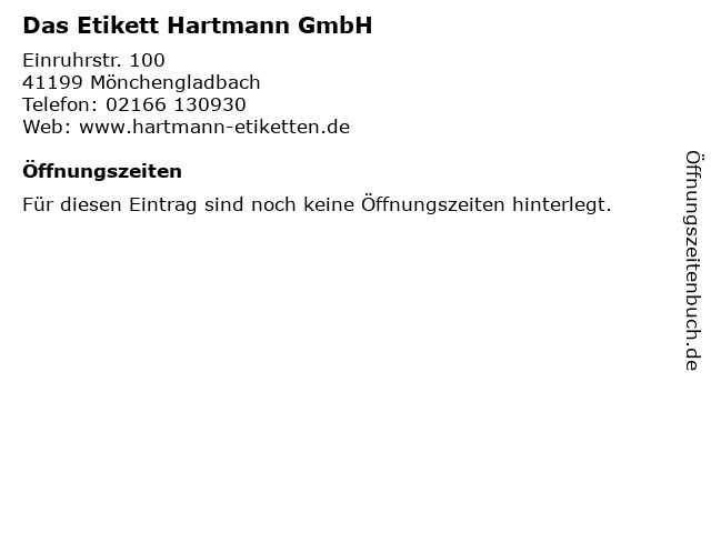 Das Etikett Hartmann GmbH in Mönchengladbach: Adresse und Öffnungszeiten
