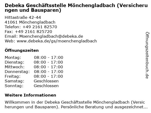 ᐅ Offnungszeiten Debeka Geschaftsstelle Monchengladbach Hittastrasse 42 44 In Monchengladbach