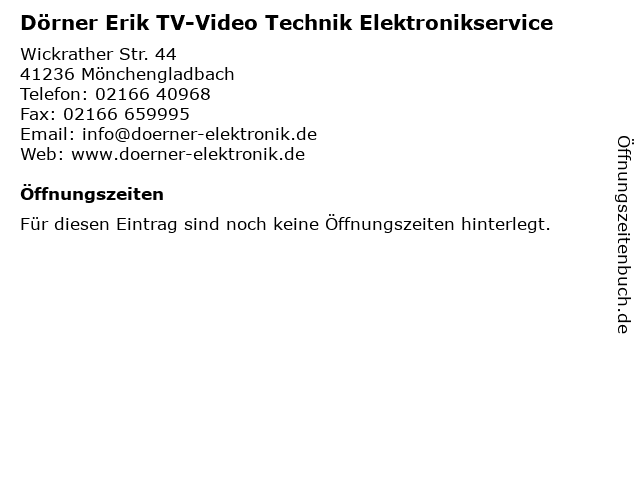 Dörner Erik TV-Video Technik Elektronikservice in Mönchengladbach: Adresse und Öffnungszeiten