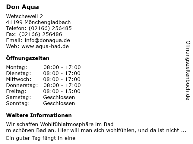 Don Aqua in Mönchengladbach: Adresse und Öffnungszeiten