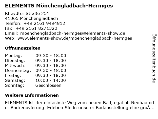 ELEMENTS Mönchengladbach-Hermges in Mönchengladbach: Adresse und Öffnungszeiten