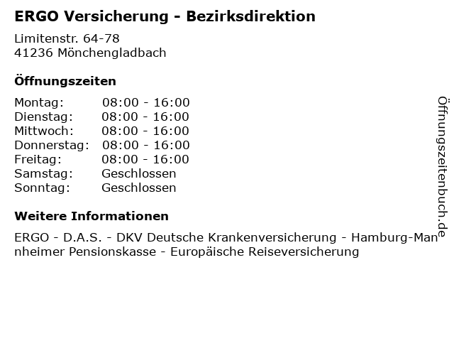 ERGO Versicherung - Bezirksdirektion in Mönchengladbach: Adresse und Öffnungszeiten