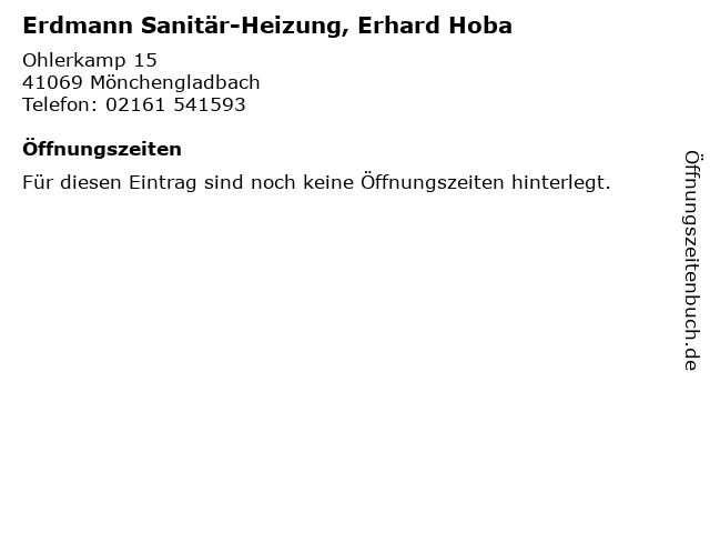 Erdmann Sanitär-Heizung, Erhard Hoba in Mönchengladbach: Adresse und Öffnungszeiten