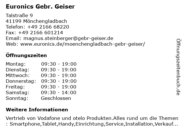 Euronics Gebr. Geiser in Mönchengladbach: Adresse und Öffnungszeiten