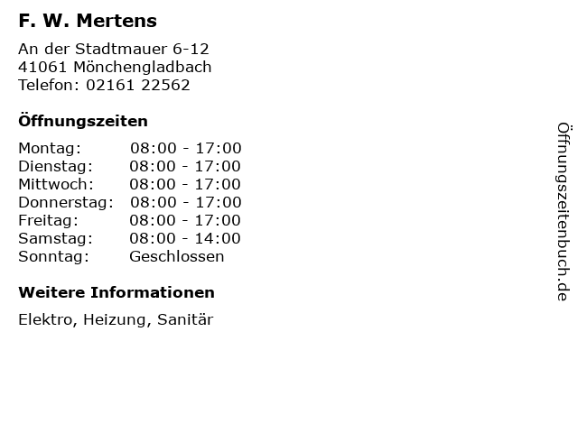 F. W. Mertens in Mönchengladbach: Adresse und Öffnungszeiten