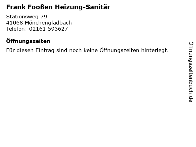 Frank Fooßen Heizung-Sanitär in Mönchengladbach: Adresse und Öffnungszeiten