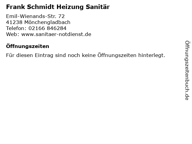 Frank Schmidt Heizung Sanitär in Mönchengladbach: Adresse und Öffnungszeiten