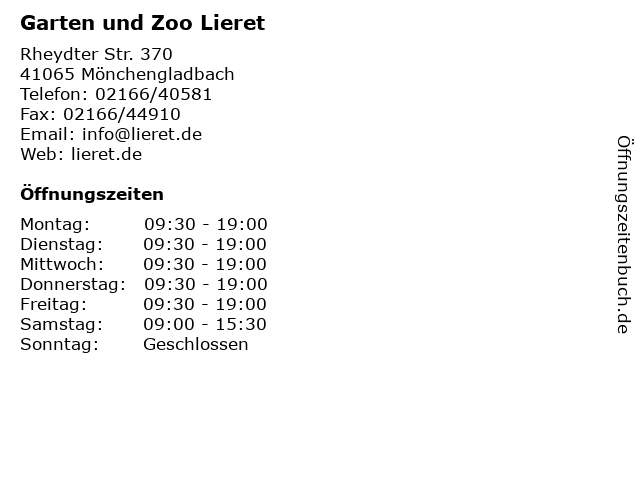 Garten und Zoo Lieret in Mönchengladbach: Adresse und Öffnungszeiten