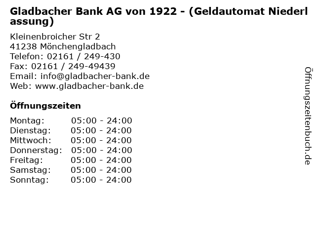 Gladbacher Bank AG von 1922 - (Geldautomat Niederlassung) in Mönchengladbach: Adresse und Öffnungszeiten
