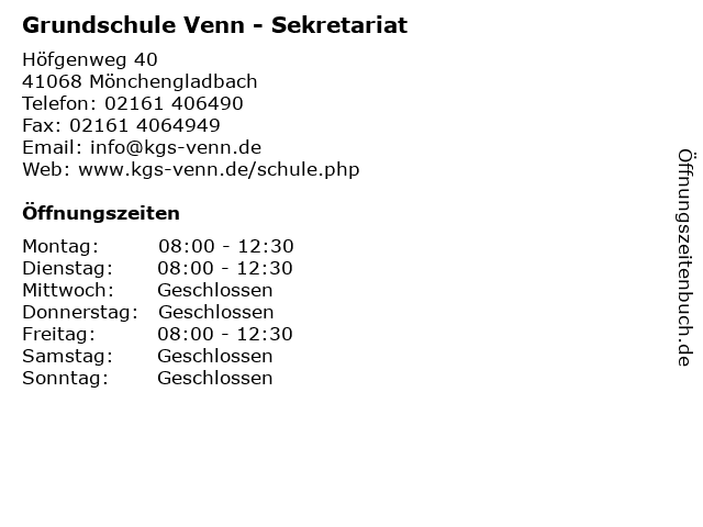 Grundschule Venn - Sekretariat in Mönchengladbach: Adresse und Öffnungszeiten