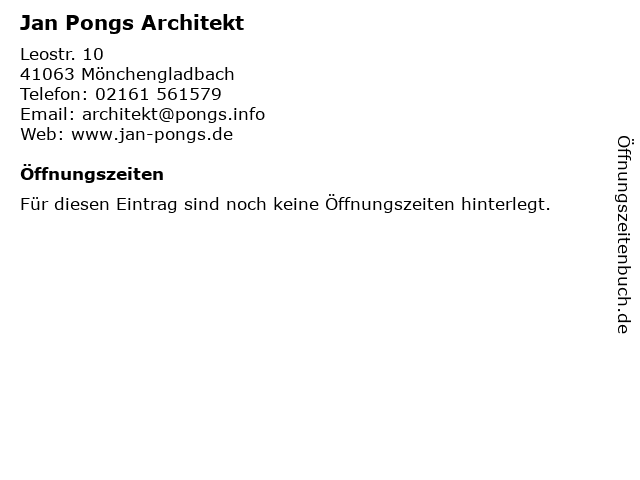 Jan Pongs Architekt in Mönchengladbach: Adresse und Öffnungszeiten