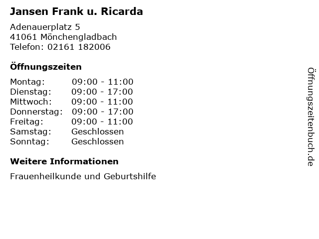 Jansen Frank u. Ricarda in Mönchengladbach: Adresse und Öffnungszeiten