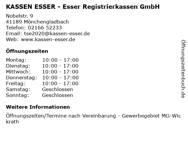 KASSEN ESSER - Esser Registrierkassen GmbH in Mönchengladbach: Adresse und Öffnungszeiten