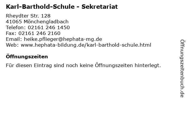 Karl-Barthold-Schule - Sekretariat in Mönchengladbach: Adresse und Öffnungszeiten