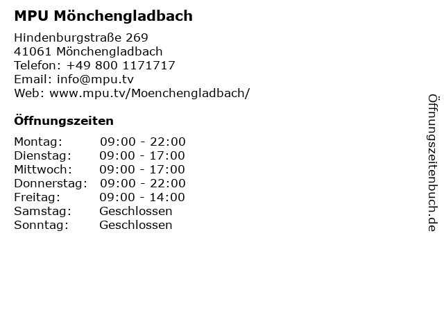 ᐅ Offnungszeiten Mpu Monchengladbach Hindenburgstrasse 269 In Monchengladbach