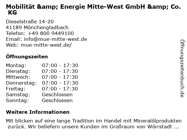 Mobilität & Energie Mitte-West GmbH & Co. KG in Mönchengladbach: Adresse und Öffnungszeiten