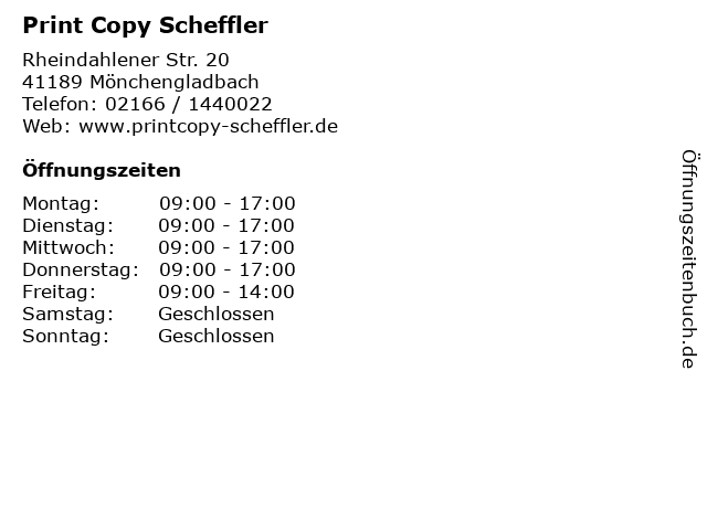 Print Copy Scheffler in Mönchengladbach: Adresse und Öffnungszeiten