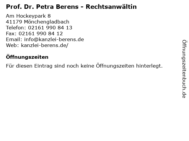 Prof. Dr. Petra Berens - Rechtsanwältin in Mönchengladbach: Adresse und Öffnungszeiten