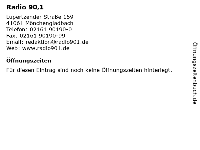 Radio 90,1 in Mönchengladbach: Adresse und Öffnungszeiten