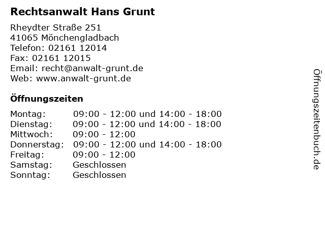 Rechtsanwalt Hans Grunt in Mönchengladbach: Adresse und Öffnungszeiten