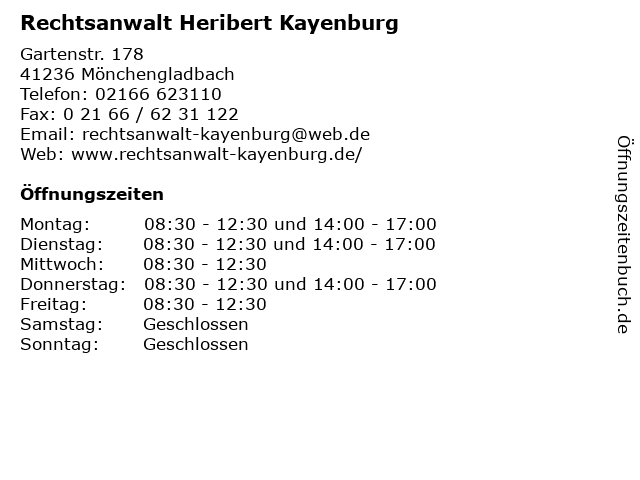 Rechtsanwalt Heribert Kayenburg in Mönchengladbach: Adresse und Öffnungszeiten