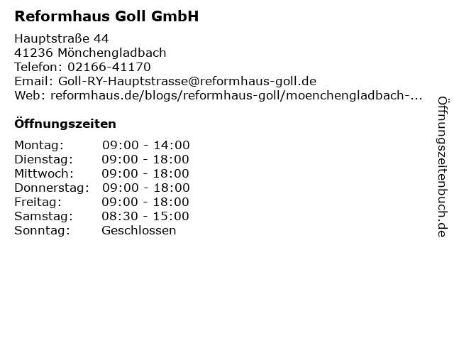 Reformhaus Goll GmbH in Mönchengladbach: Adresse und Öffnungszeiten