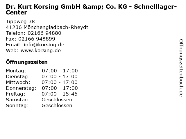 Dr. Kurt Korsing GmbH & Co. KG - Schnelllager-Center in Mönchengladbach-Rheydt: Adresse und Öffnungszeiten
