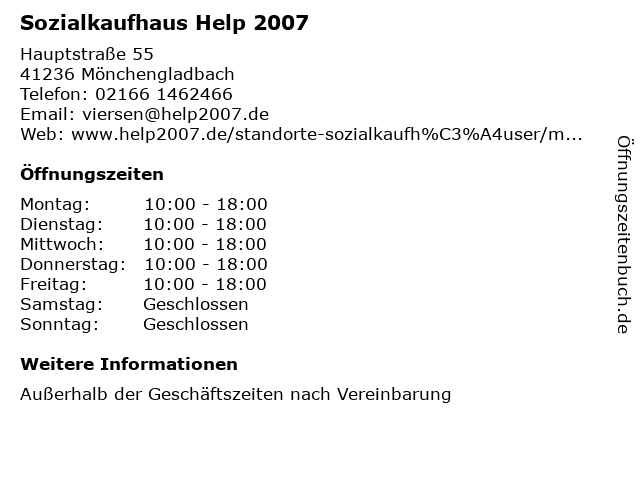 Sozialkaufhaus Help 2007 in Mönchengladbach: Adresse und Öffnungszeiten