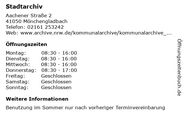 Stadtarchiv in Mönchengladbach: Adresse und Öffnungszeiten