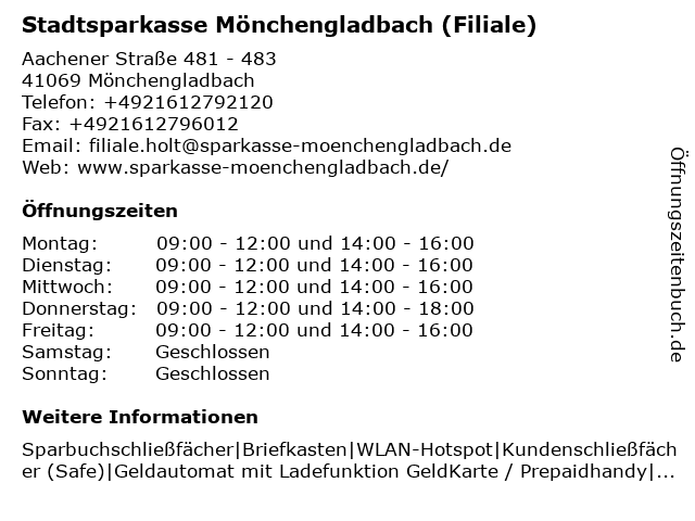 ᐅ Offnungszeiten Stadtsparkasse Monchengladbach Filiale Holt chener Strasse 481 4 In Monchengladbach