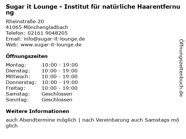 Sugar it Lounge - Institut für natürliche Haarentfernung in Mönchengladbach: Adresse und Öffnungszeiten